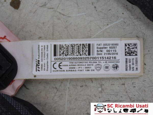 Airbag Tendina Laterale Destra Fiat Panda 52019086